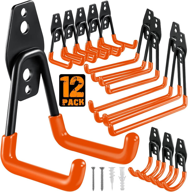 12 Pack Heavy Duty Garage Hooks Wall Mount Storage Organizer Orange Black NEW