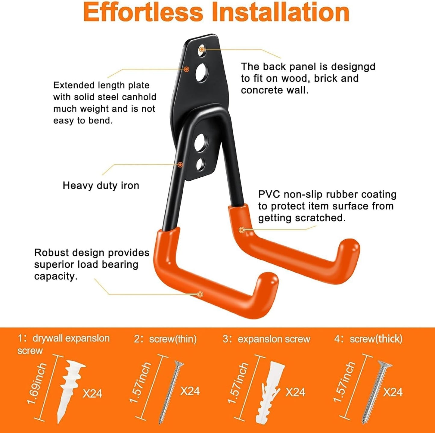 12 Pack Heavy Duty Garage Hooks Wall Mount Storage Organizer Orange Black NEW