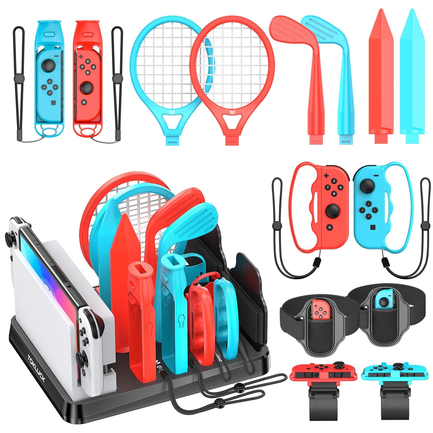 Switch Console Sports Gaming Accessories Red Blue Bundle with Organizer NEW