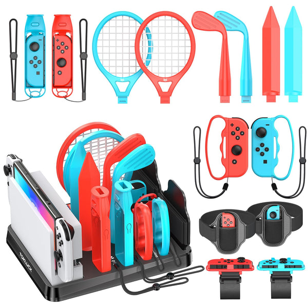 Switch Console Sports Gaming Accessories Red Blue Bundle with Organizer NEW