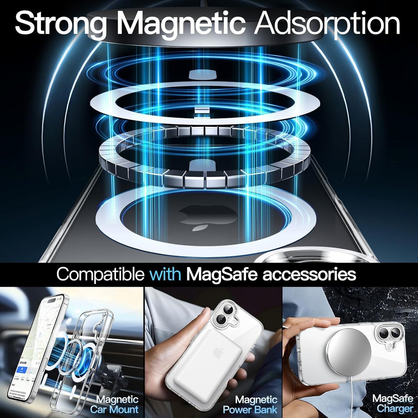 JETech Magnetic Case for iPhone 16 6.1-Inch Clear Shockproof Bumper Cover NEW
