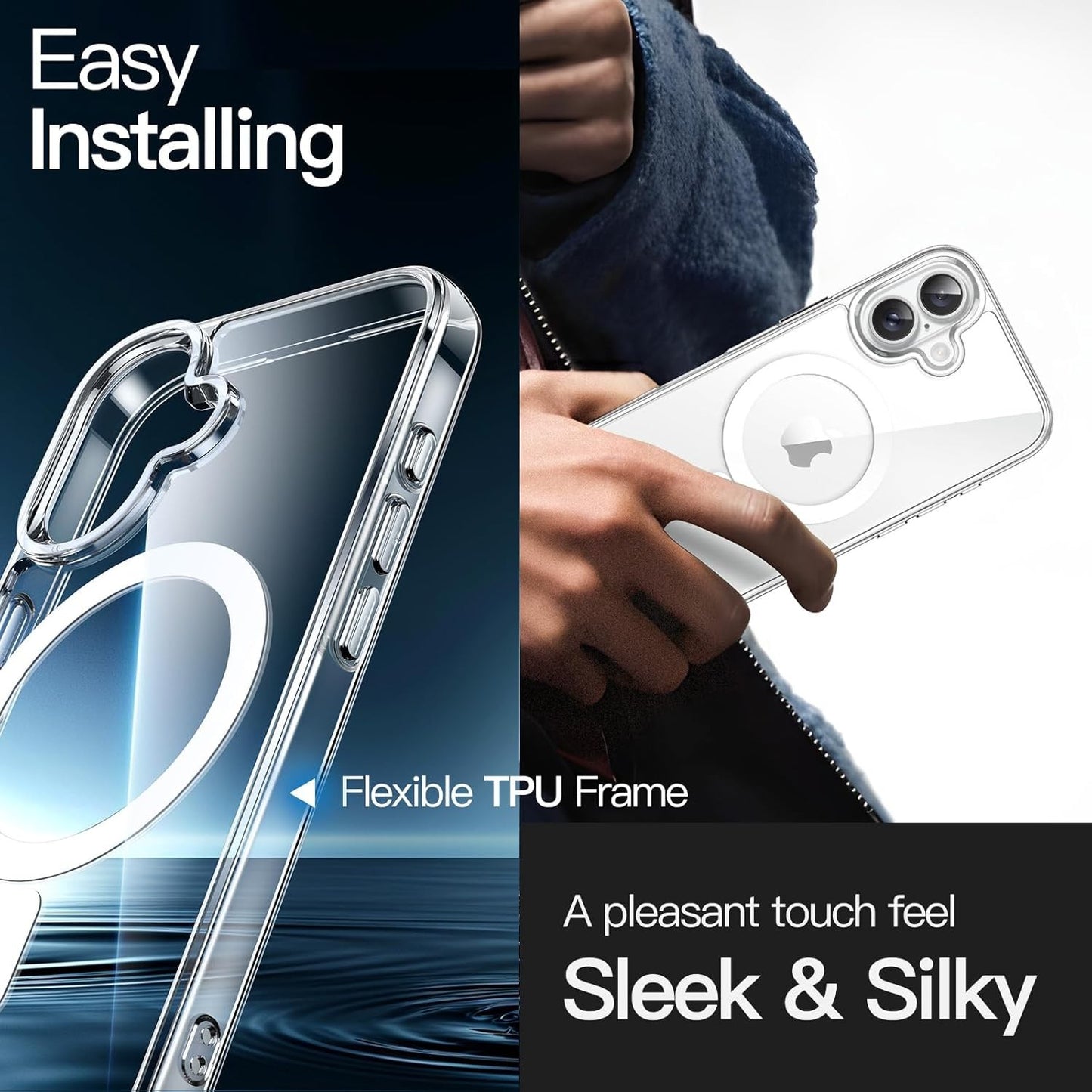 JETech Magnetic Case for iPhone 16 6.1-Inch Clear Shockproof Bumper Cover NEW