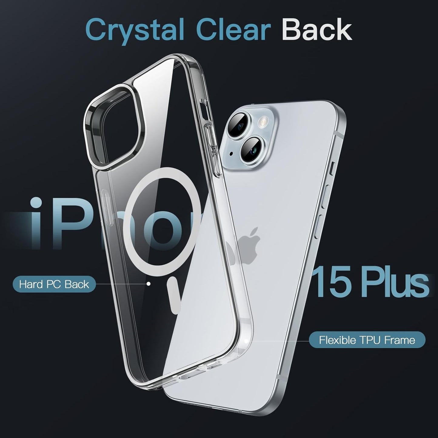 JETech Magnetic Case for iPhone 15 Plus Clear Shockproof Bumper Cover NEW