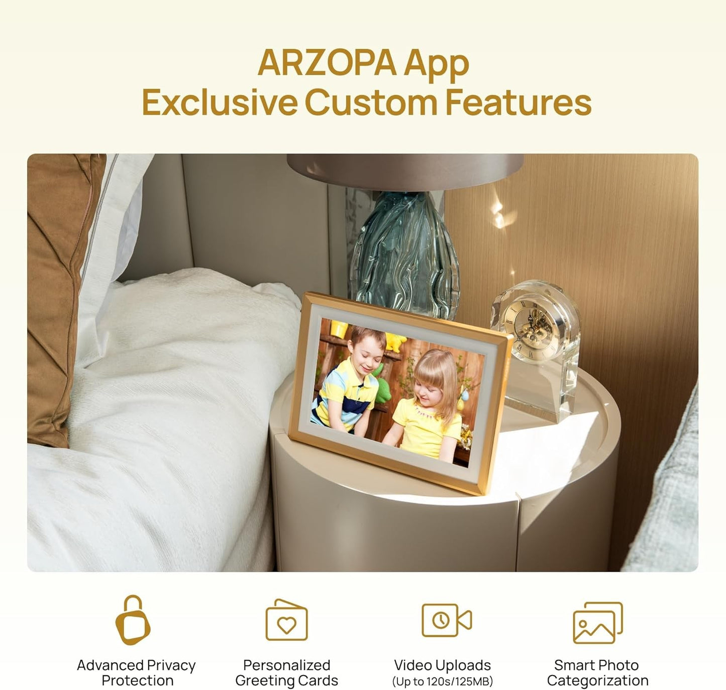 ARZOPA D10 10.1" HD Smart Digital Touch Screen Picture Frame Champagne Gold NEW