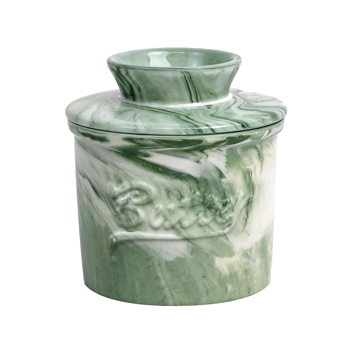 Marble Green Ceramic Butter Dish Crock Storage for 1 and 1/3 Sticks NEW