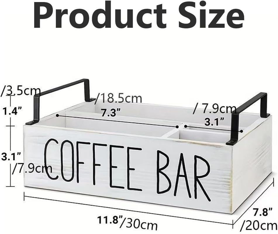 Coffee Station Organizer Box Rustic White Handle Storage for Espresso Pods NEW