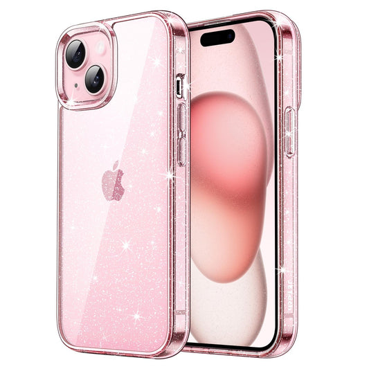JETech Clear Pink Glitter Case for iPhone 15 6.1-Inch Shockproof Bling Cover NEW