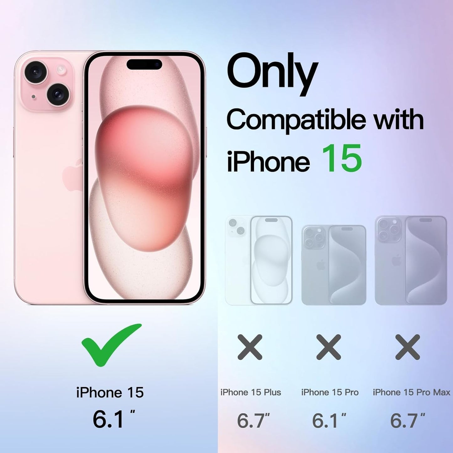 JETech Clear Pink Glitter Case for iPhone 15 6.1-Inch Shockproof Bling Cover NEW