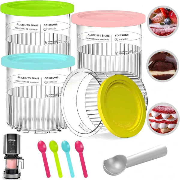 4 Pack 24oz Ice Cream Maker Containers for Ninja Creami with Scoops NEW
