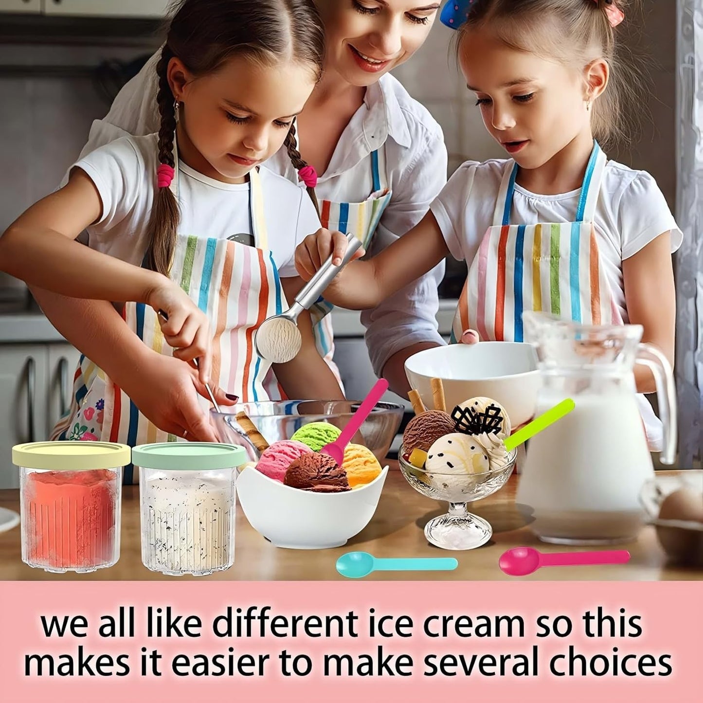 4 Pack 24oz Ice Cream Maker Containers for Ninja Creami with Scoops NEW