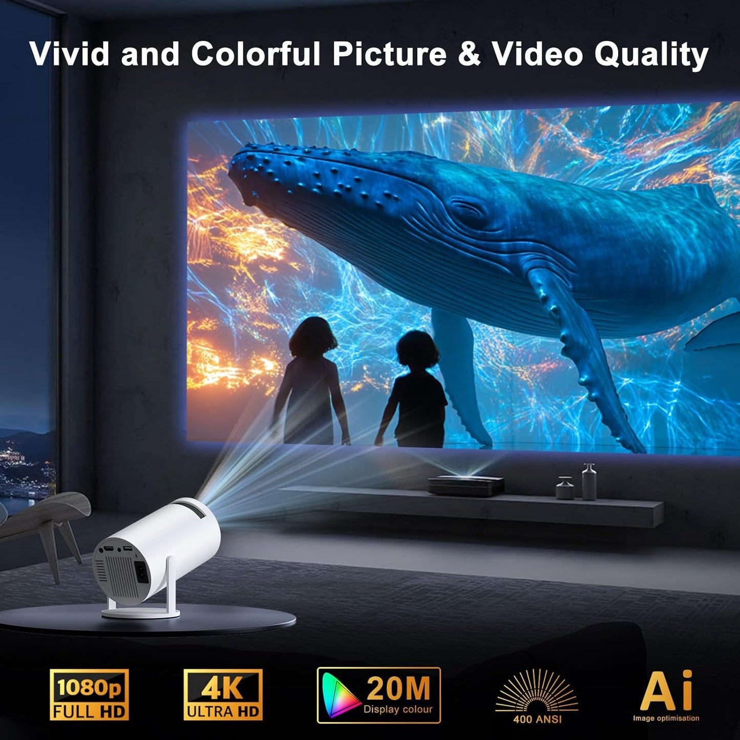 Mini Projector HY300 Full HD 1080P WiFi 6 Bluetooth Portable White DEMO