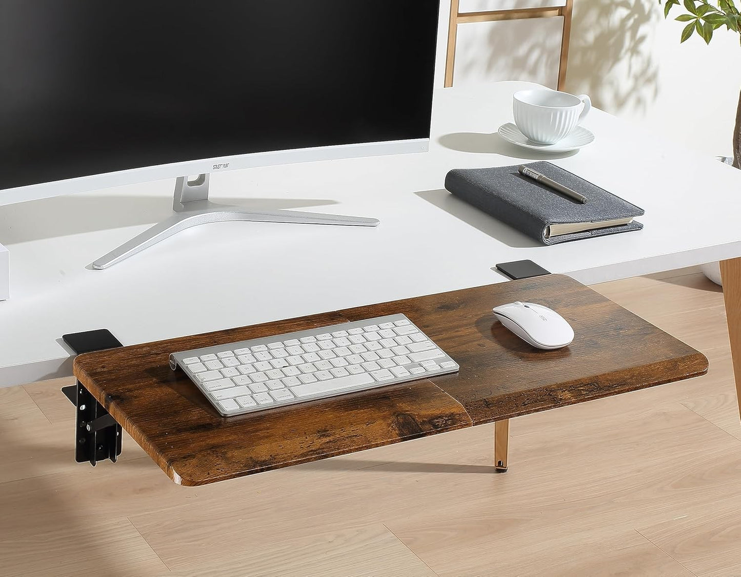ETHU Large Foldable Keyboard Tray Clamp On for Desk Walnut Wood