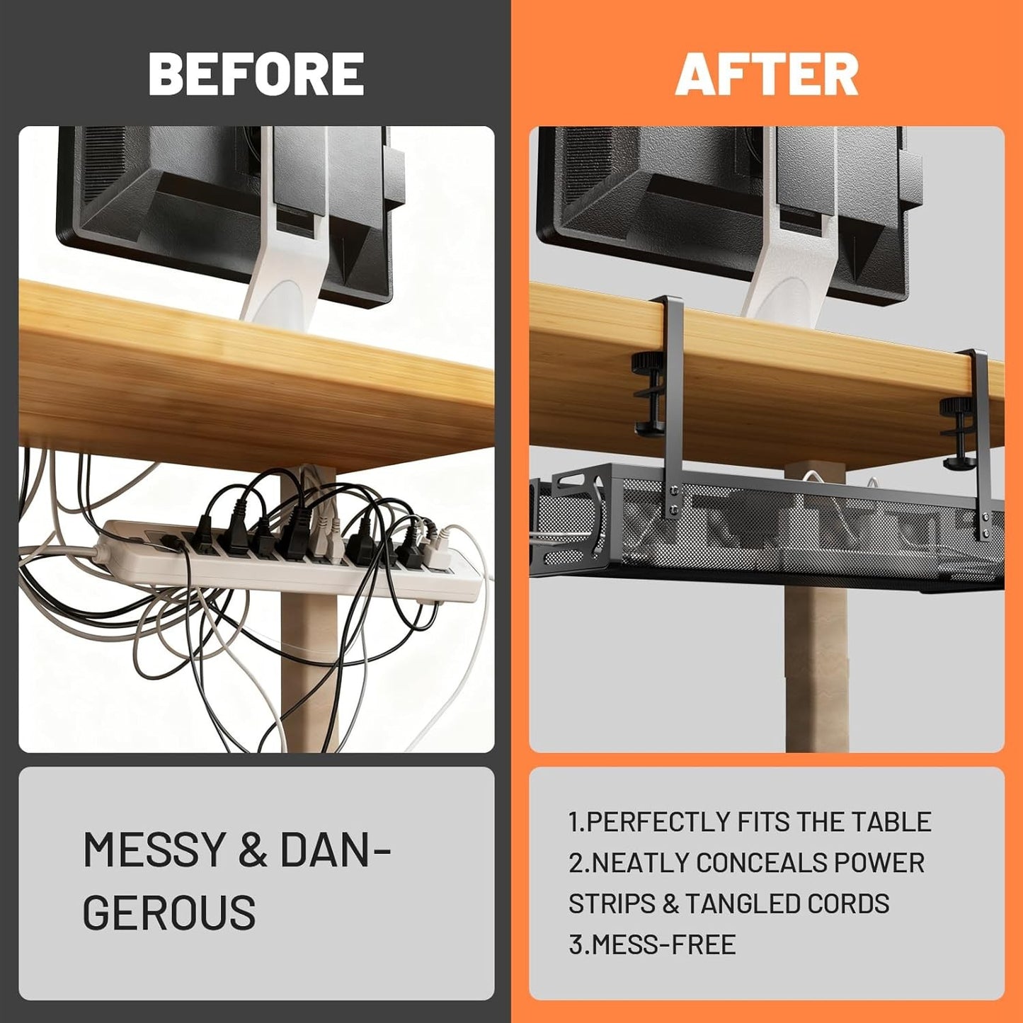 Uprinacc Black Under Desk Cable Management Tray for Home Office