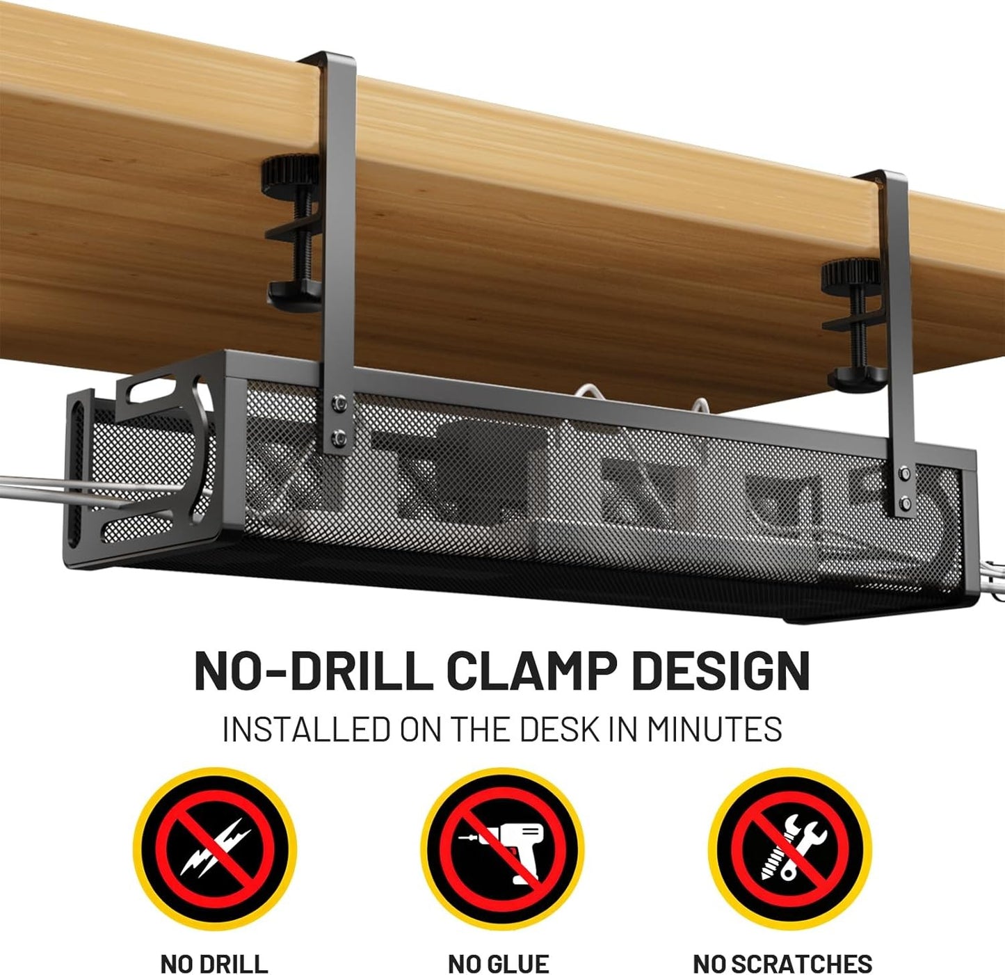 Uprinacc Black Under Desk Cable Management Tray for Home Office