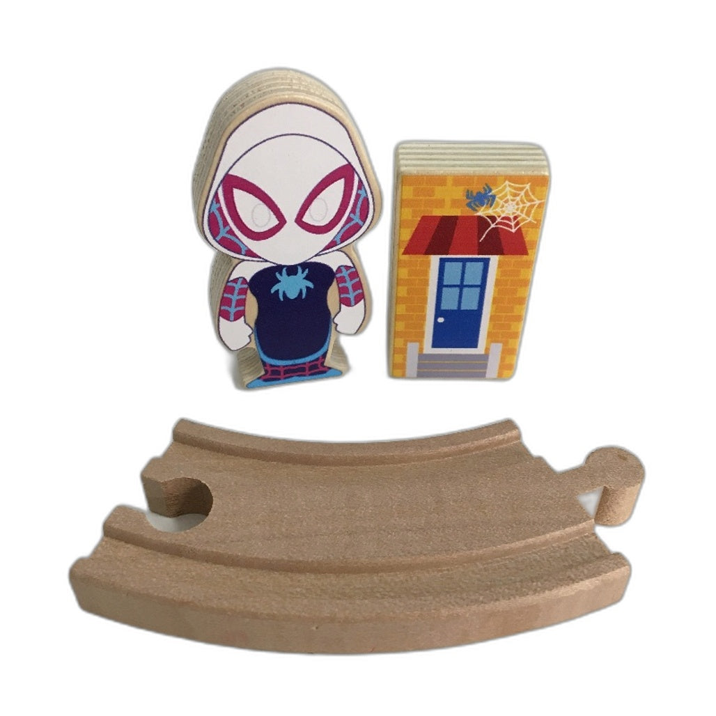 Marvel Spider-Man 38Pc Wooden Train Set With Tracks & Converable Storage Box NEW