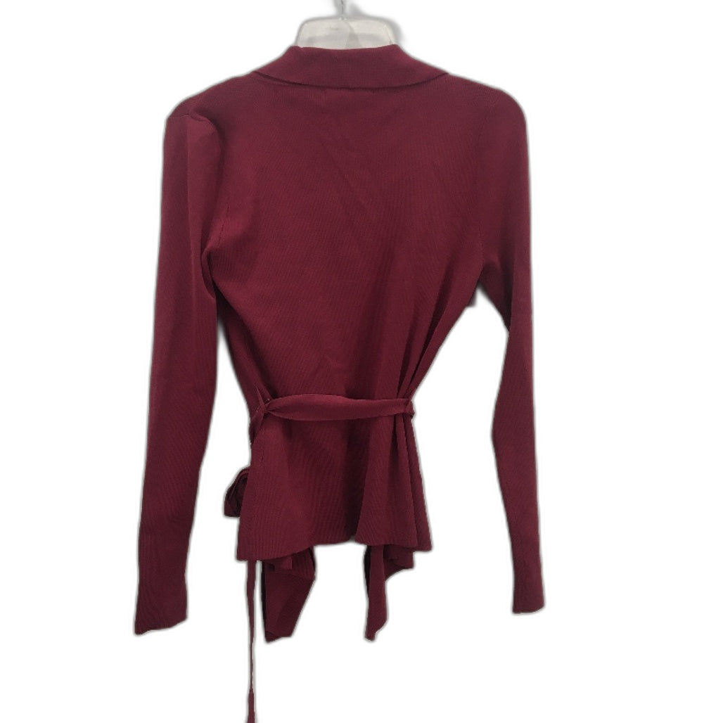 Portmans Burgundy Stretch Knit Style Collared Wrap Cardigan Ladies Size Small