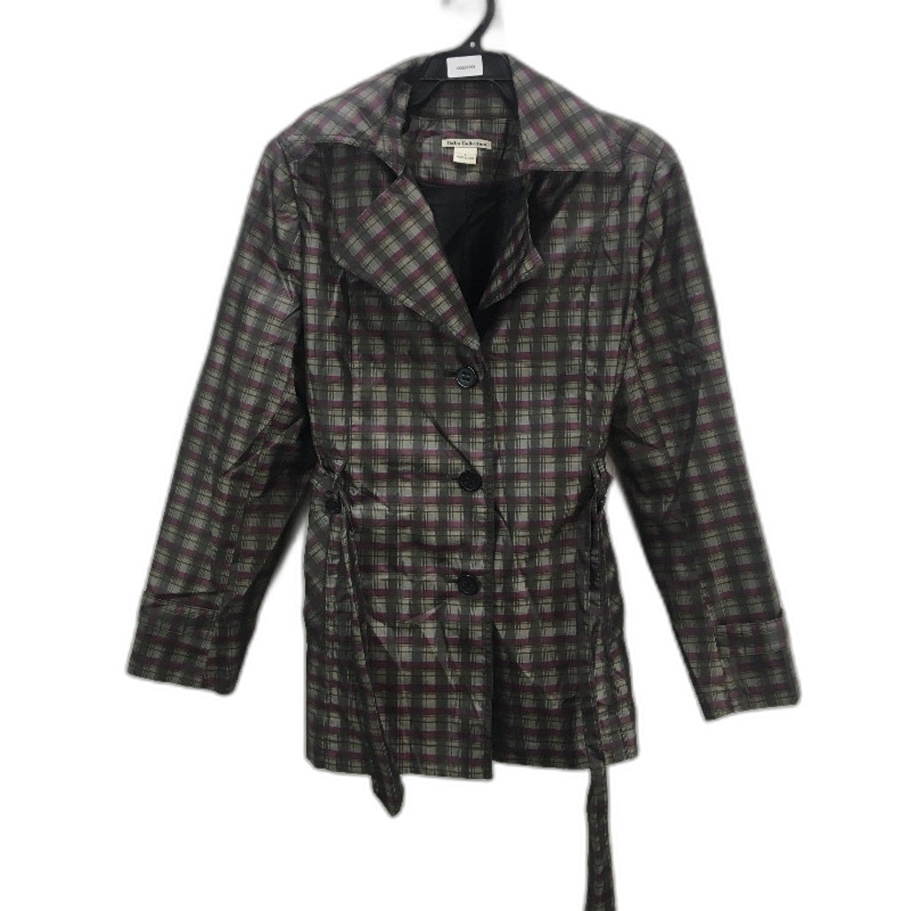 Dalia Collection Grey & Purple Check Single Breasted Outwear Coat Ladies Large