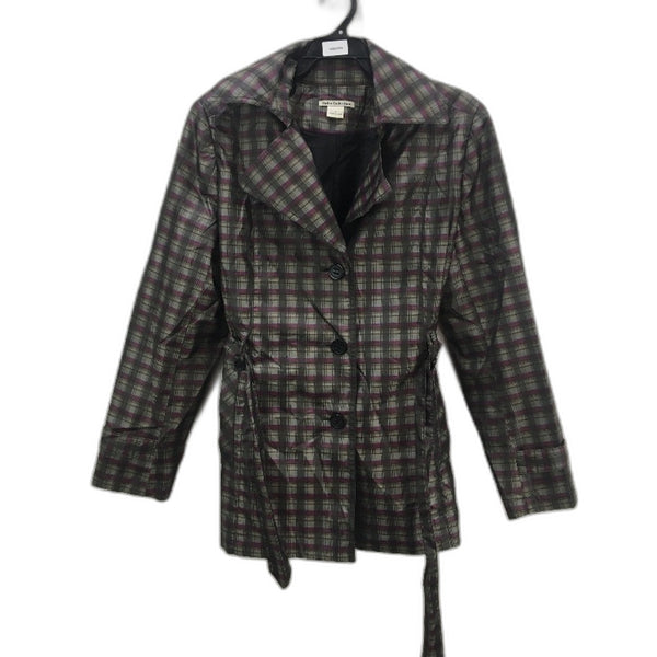Dalia Collection Grey & Purple Check Single Breasted Outwear Coat Ladies Large