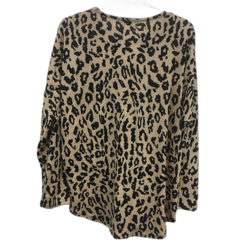 Clara Kay Leopard Print Knit Soft Stretch Zip Neck Long Sleeve Top Size 12 NEW