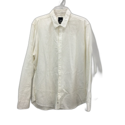 Yd. Cotton Linen Blend White Long Sleeve Resort Shirt Mens Size Large