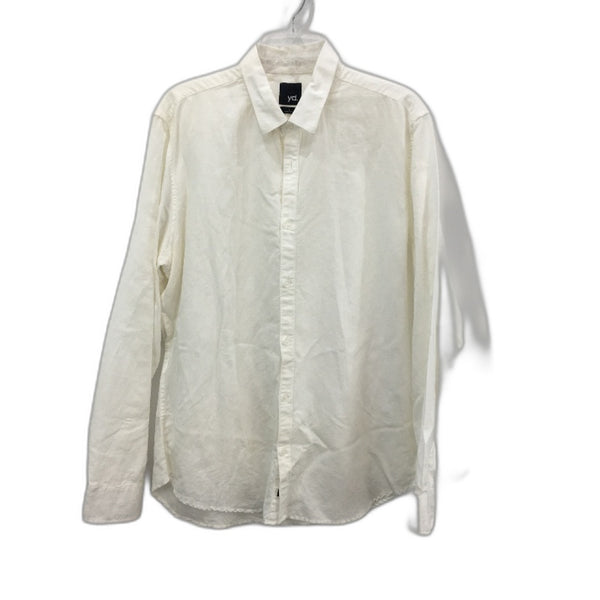 Yd. Cotton Linen Blend White Long Sleeve Resort Shirt Mens Size Large