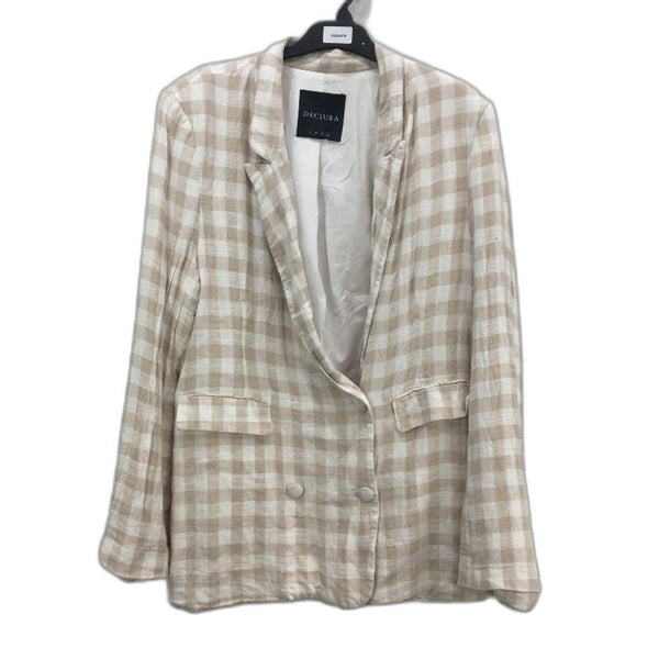 Decjuba Tan & Cream Ginham Check Linen Blend Jacket Ladies Size 14