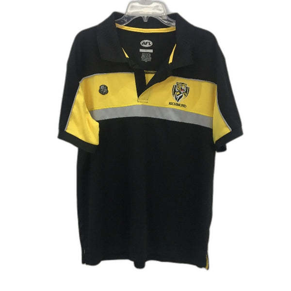 AFL Richmond Tigers Football Club Black & Yellow Polo T-Shirt Mens Size Large