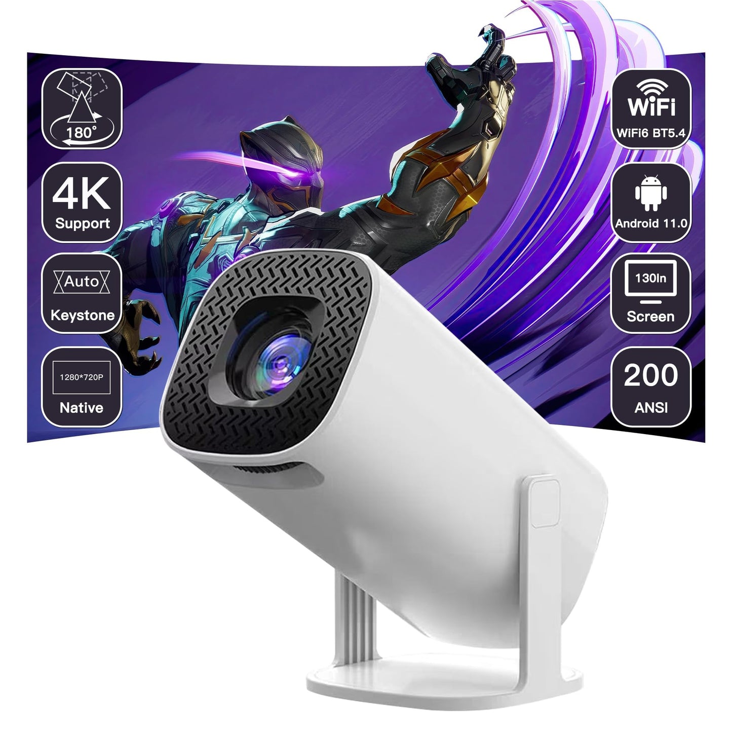 YC-P30 Mini Projector 1080P 4K Support WiFi6 Android 11 Home Theatre DEMO