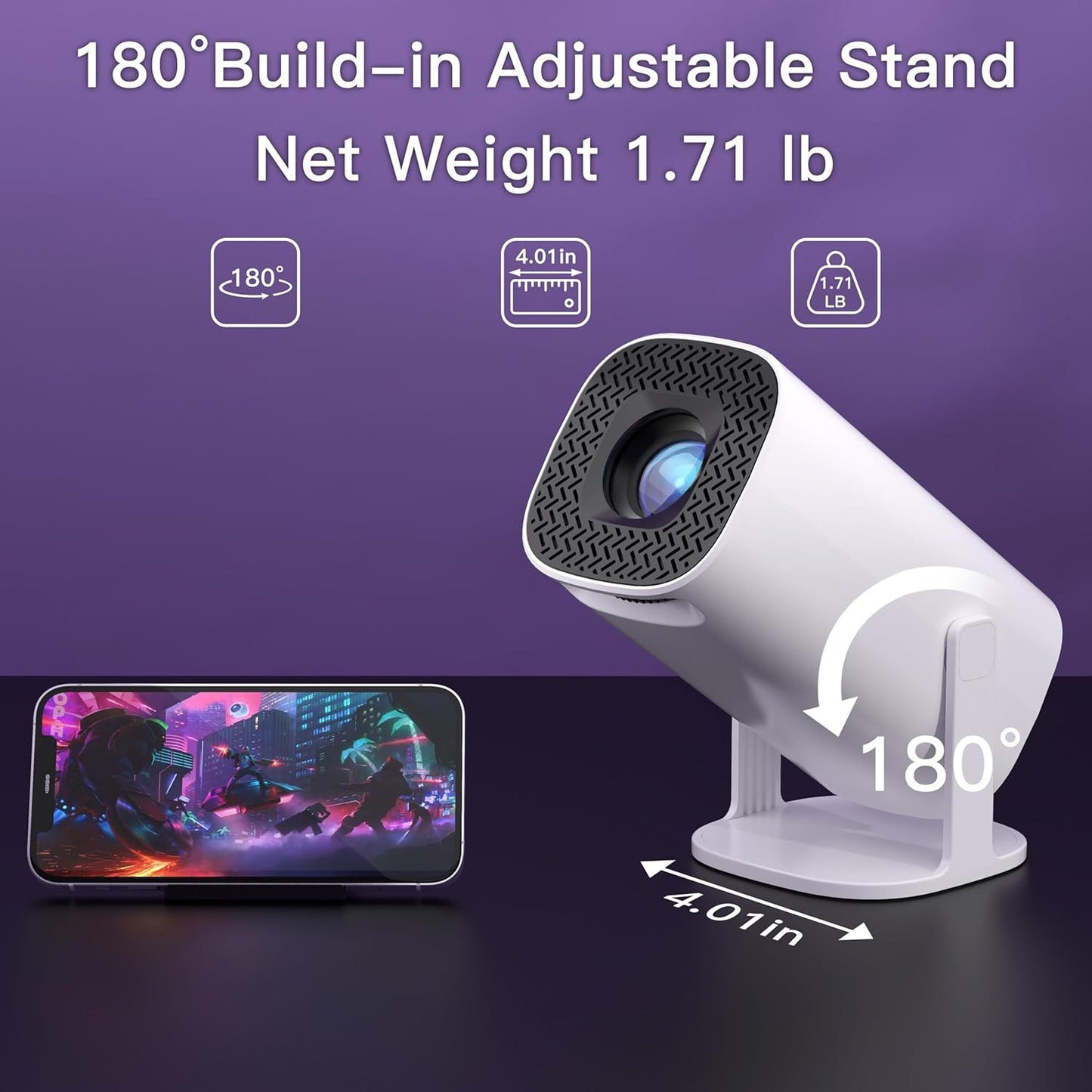 YC-P30 Mini Projector 1080P 4K Support WiFi6 Android 11 Home Theatre DEMO