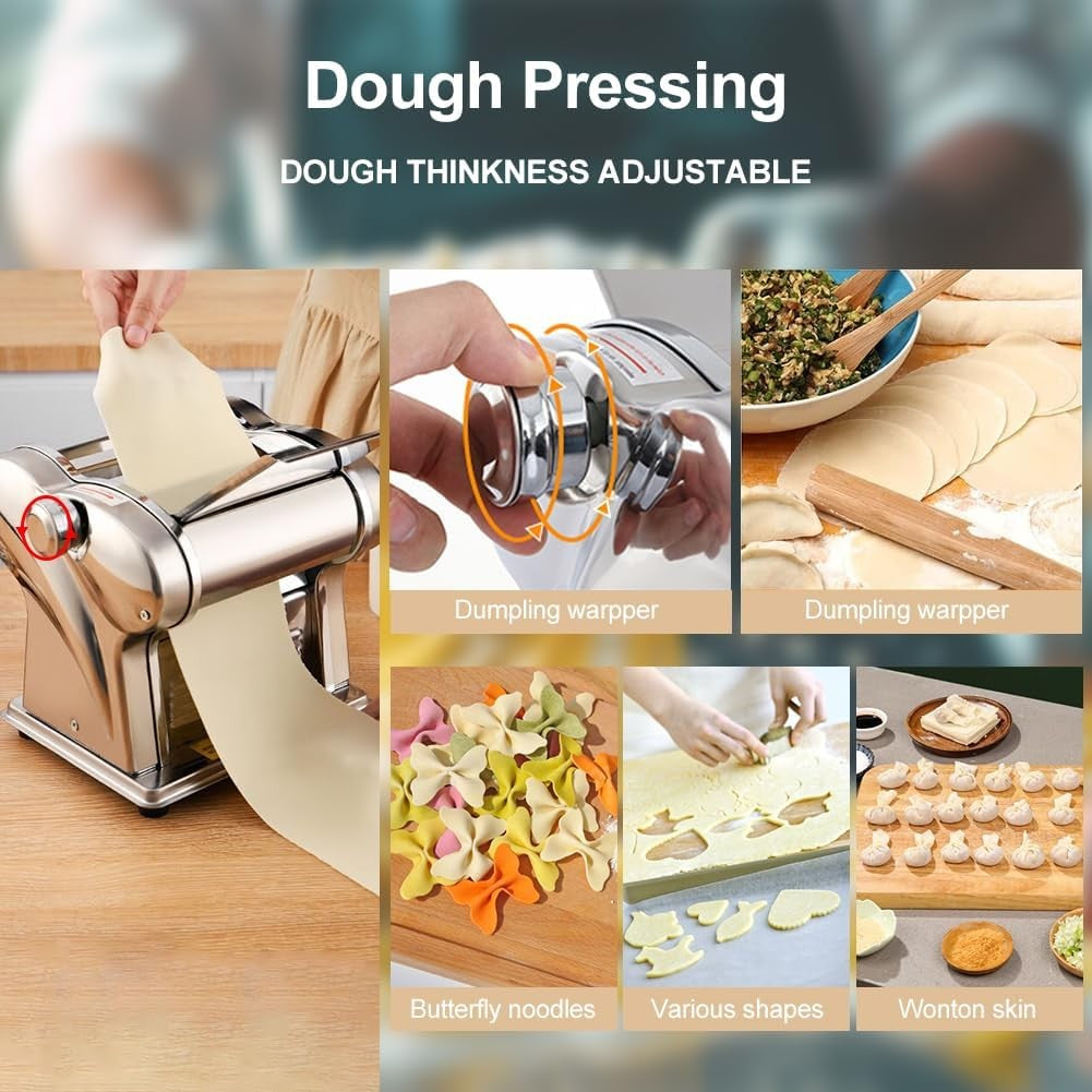 Baijie Electric Pasta Maker 2 Blades Silver Automatic Dough Roller 0.3-4mm NEW