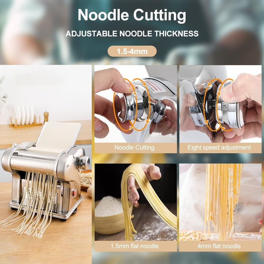 Baijie Electric Pasta Maker 2 Blades Silver Automatic Dough Roller 0.3-4mm NEW