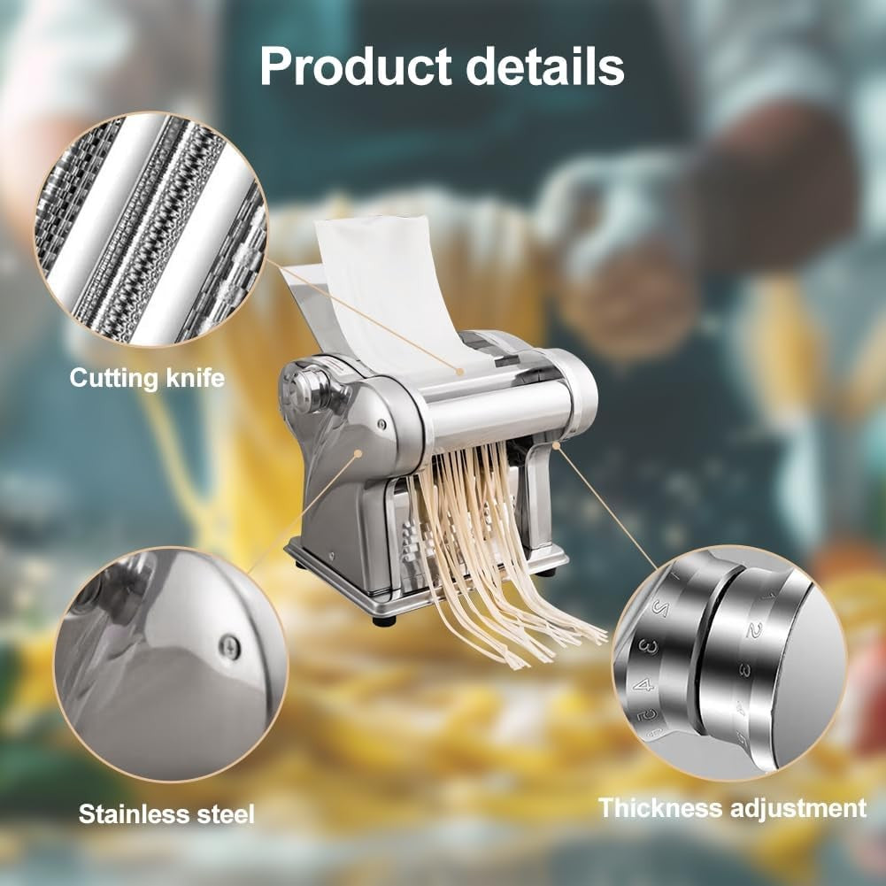 Baijie Electric Pasta Maker 2 Blades Silver Automatic Dough Roller 0.3-4mm NEW