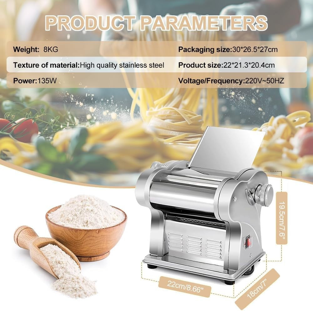 Baijie Electric Pasta Maker 2 Blades Silver Automatic Dough Roller 0.3-4mm NEW