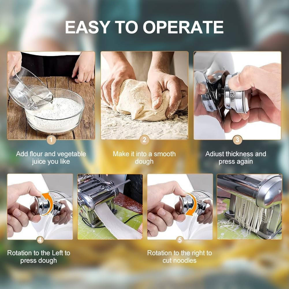 Baijie Electric Pasta Maker 2 Blades Silver Automatic Dough Roller 0.3-4mm NEW