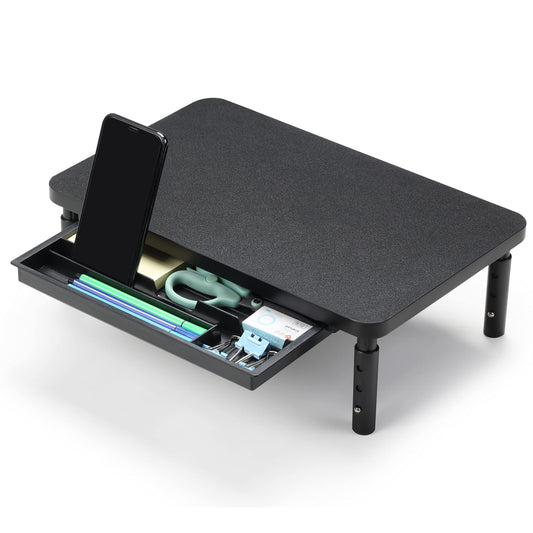 ETHU Adjustable Desk Riser Black Wood Monitor Stand with Storage Drawer DEMO