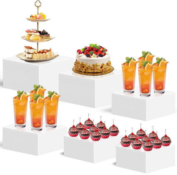 6PCS White Multipurpose Buffet Risers Food Display Cube Boxes 9"-8"-7.5"-6.7 NEW
