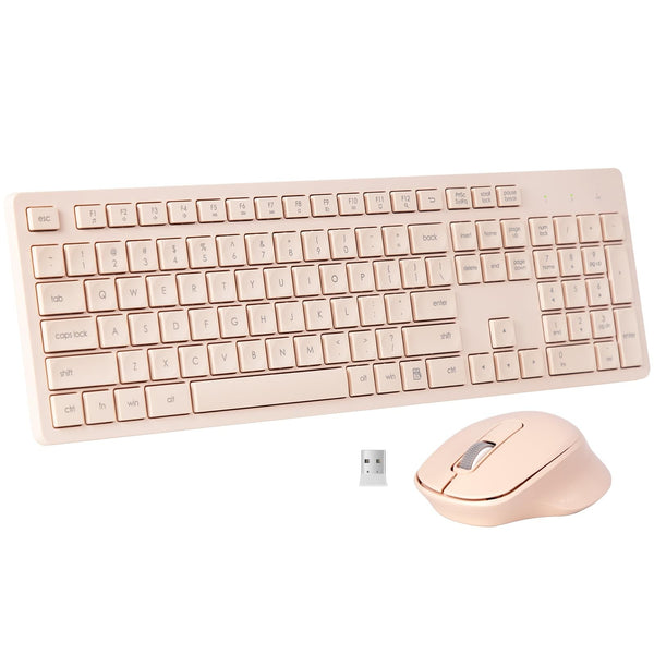 HUO JI CQ068 Wireless Full-Size Keyboard Mouse Combo Ergonomic Peach Pink NEW