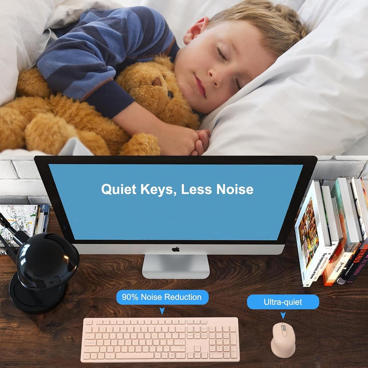 HUO JI CQ068 Wireless Full-Size Keyboard Mouse Combo Ergonomic Peach Pink NEW