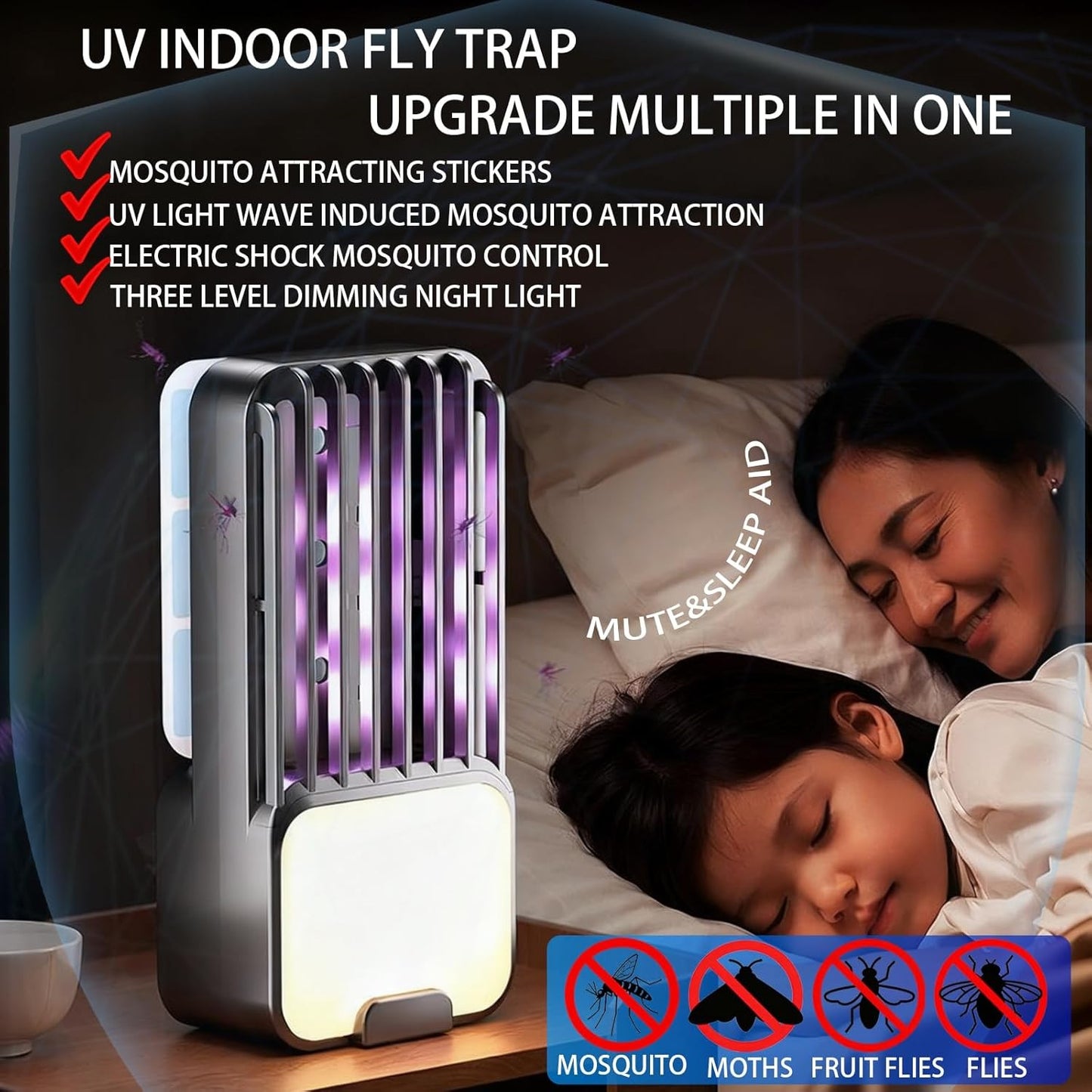 Candico Mosquito Zapper Indoor USB Fly Trap with Adjustable UV Night Light NEW