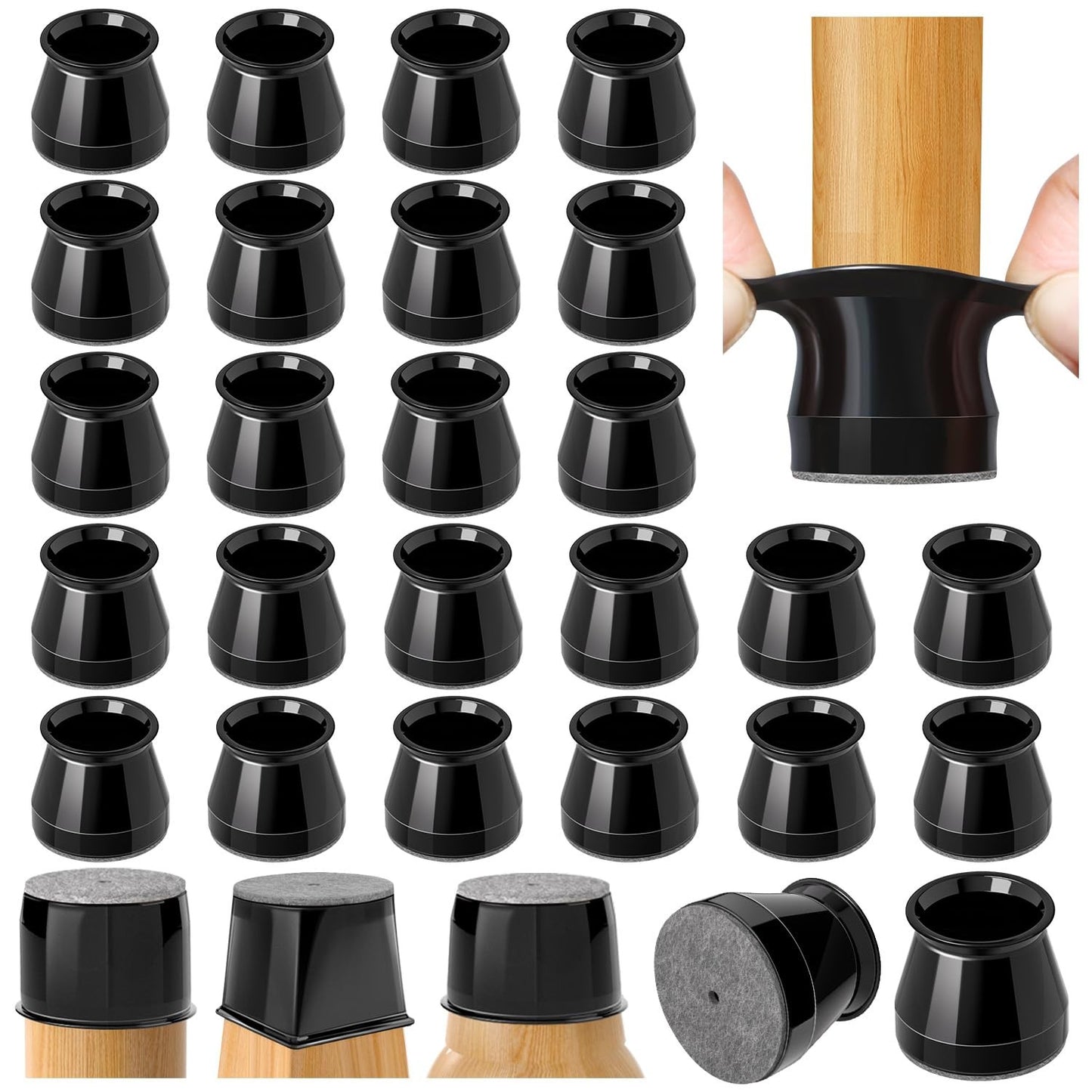 24 Piece Chair Leg Floor Protectors Black Silicone Sliders Universal Small NEW