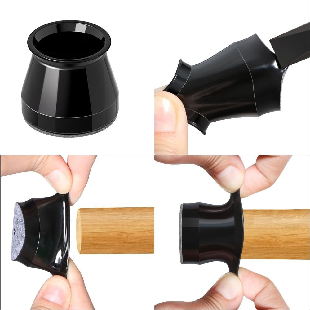 24 Piece Chair Leg Floor Protectors Black Silicone Sliders Universal Small NEW