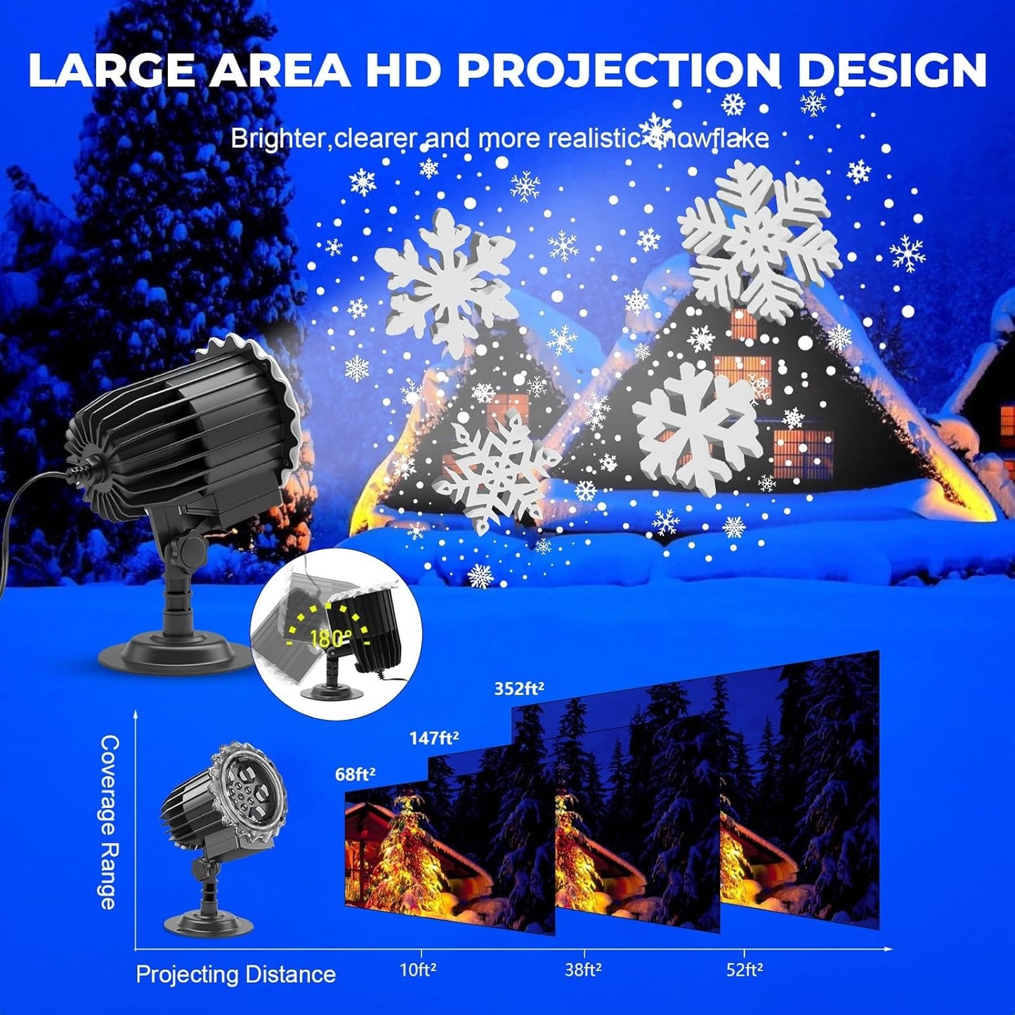 3D Snowflake White Snowfall Indoor Outdoor Waterproof Projector Light NEW