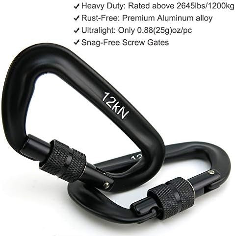 Heavy-Duty Carabiner Clips 12kN 3.2"x2" Black Aluminum Alloy Hiking Camping NEW