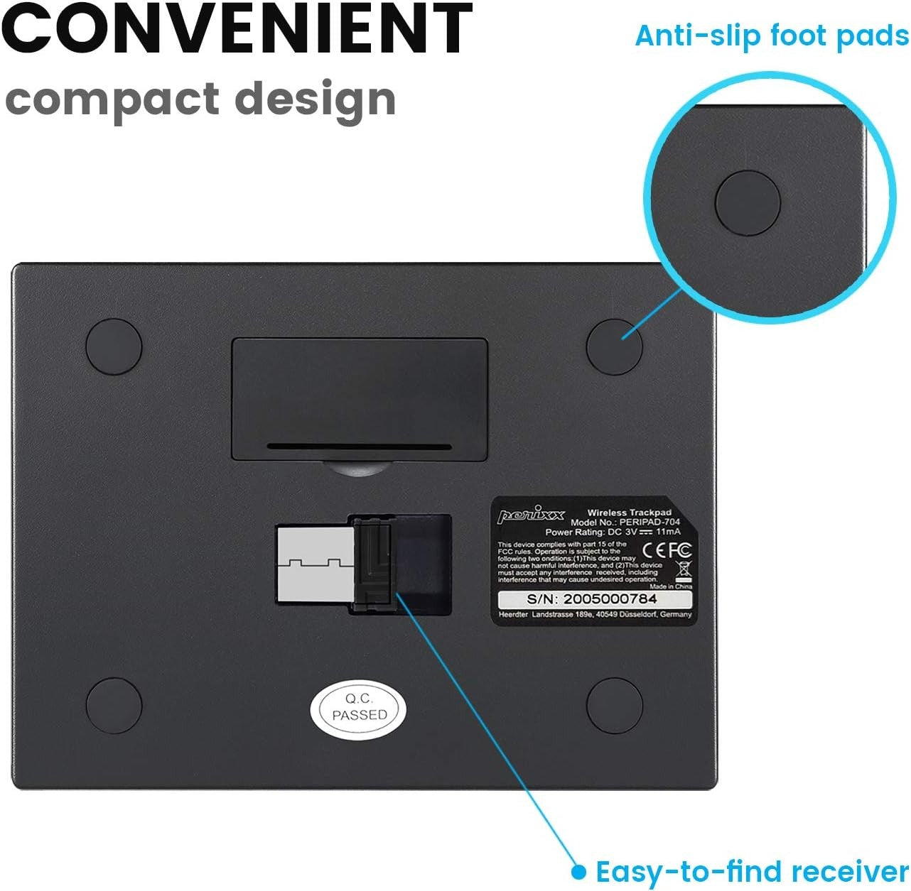 Perixx PERIPAD-704 Wireless Touchpad Mouse Black Large 4.72x3.54x0.74 NEW