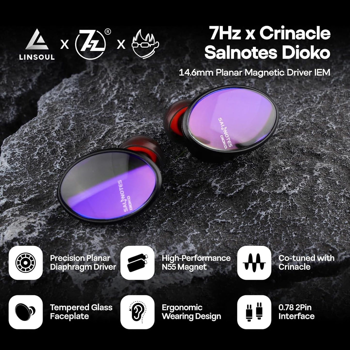 Linsoul Salnotes Dioko Hi Fidelity In-Ear 7Hz 14.6mm Driver Headphones NEW