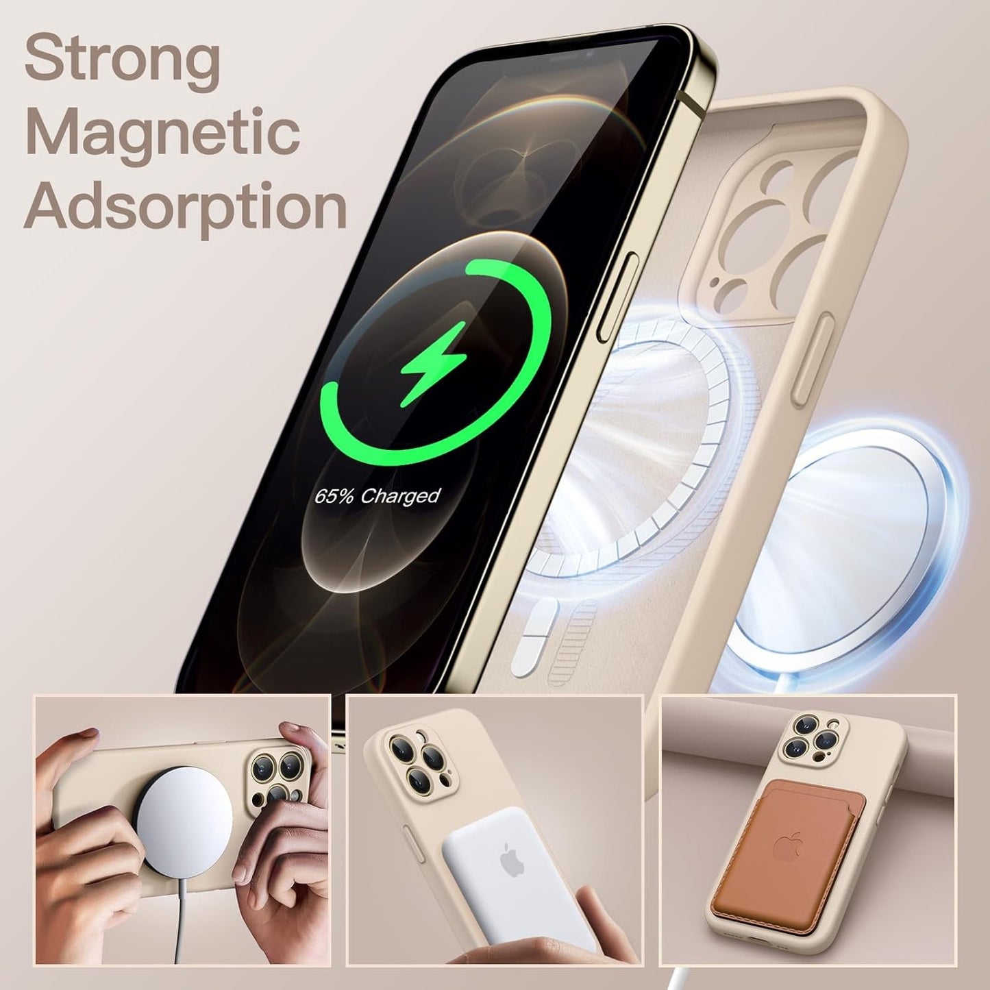 JETech iPhone 12 Pro Max 6.7" Beige Silicone MagSafe Phone Case Cover NEW