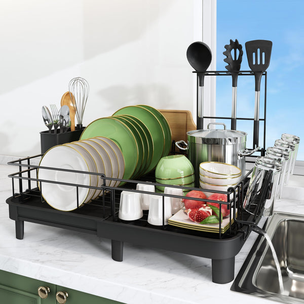Expandable Stainless Steel Sink Counter Drying Rack with Utensil Holder DEMO