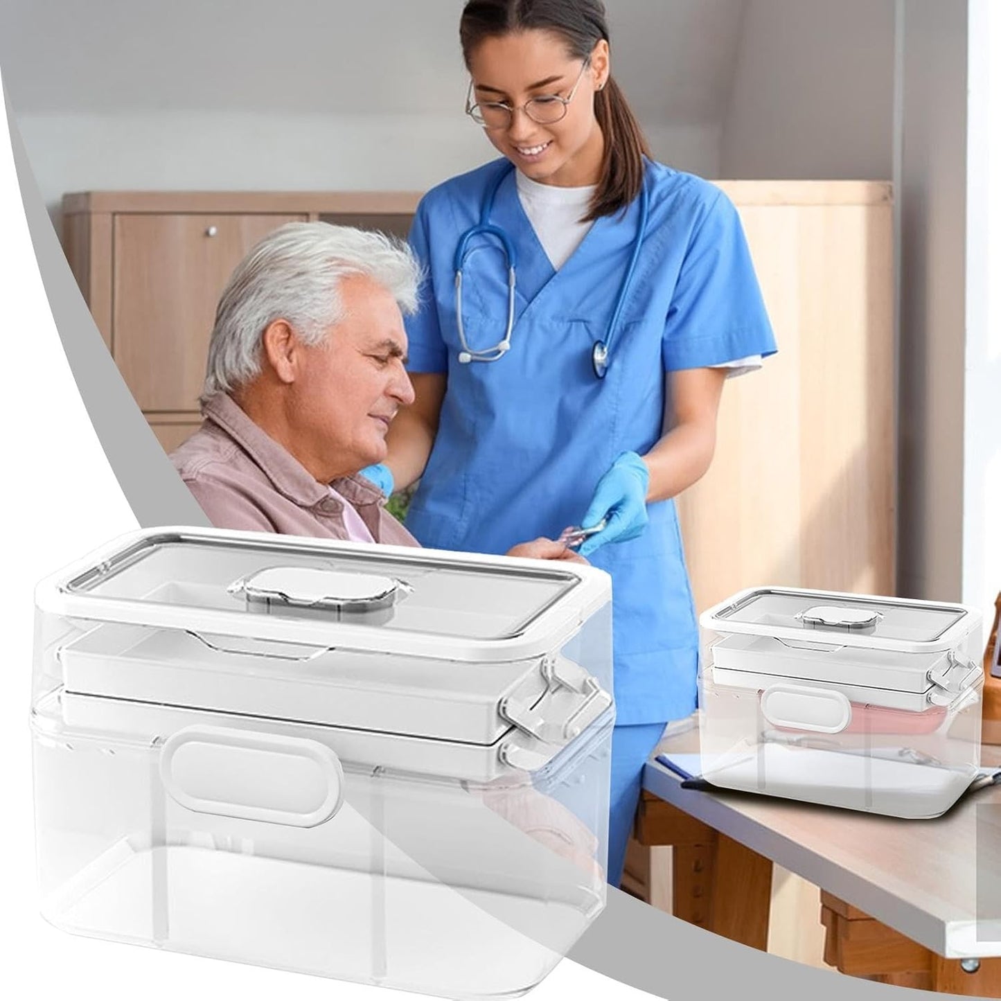 3-Tier Lock Containers Clear Medicine Storage Box with Lids & Handles NEW