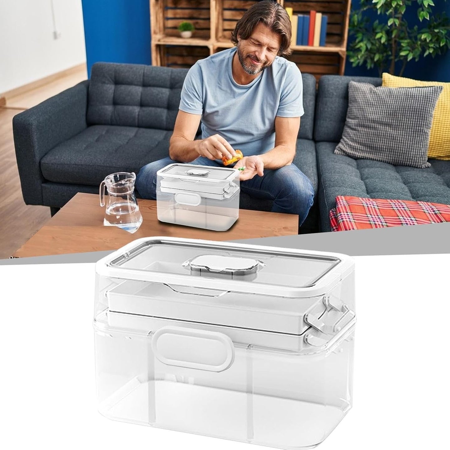 3-Tier Lock Containers Clear Medicine Storage Box with Lids & Handles NEW