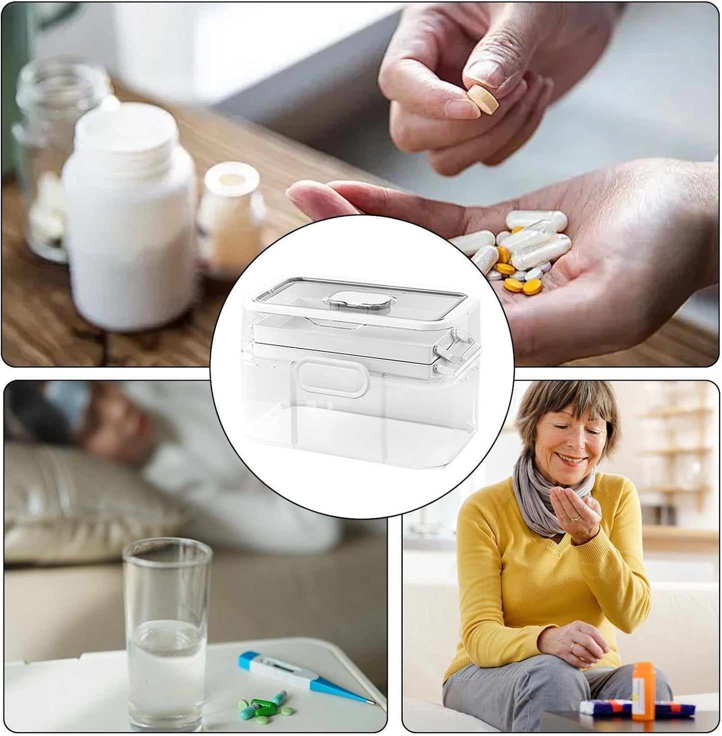 3-Tier Lock Containers Clear Medicine Storage Box with Lids & Handles NEW